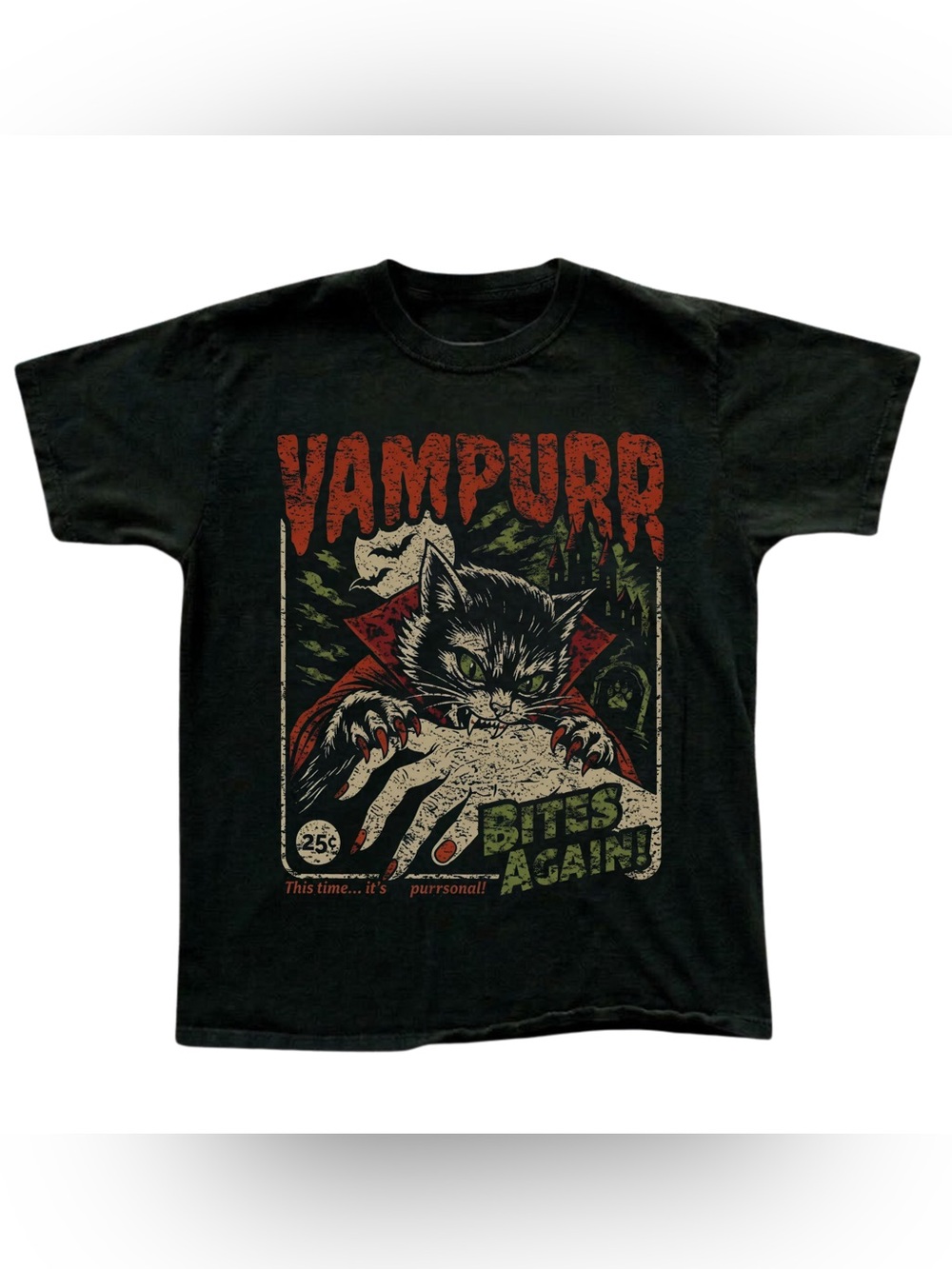 Comfort Colors Vampurr Graphic Tee - Black with Red and Cream Accents